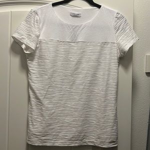 Calvin Klein White Versatile Light Striped Athletic Top with Short Sleeves